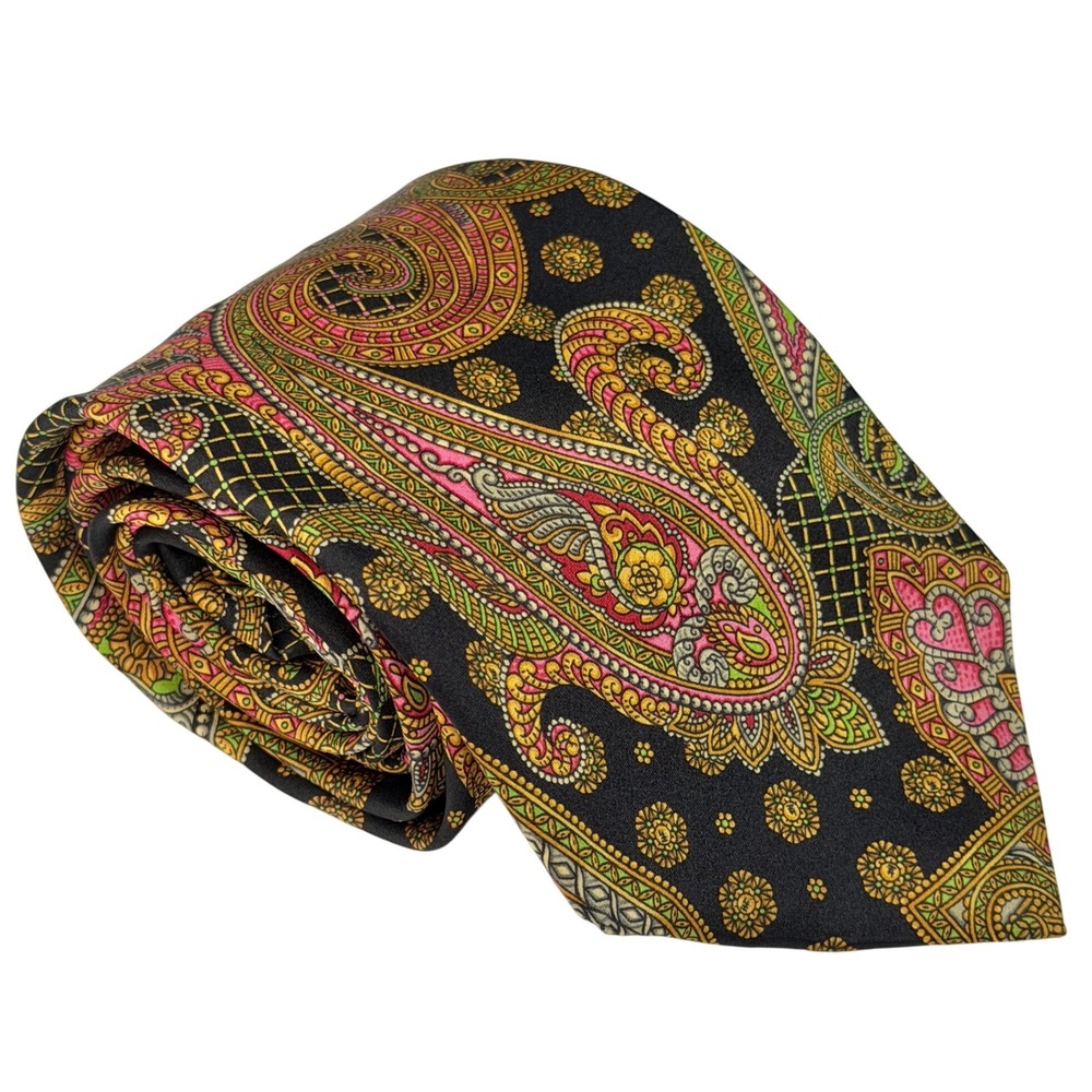 Vintage Churchill Collection Silk Neck Tie 3.75x58" Paisley Classic Multi USA